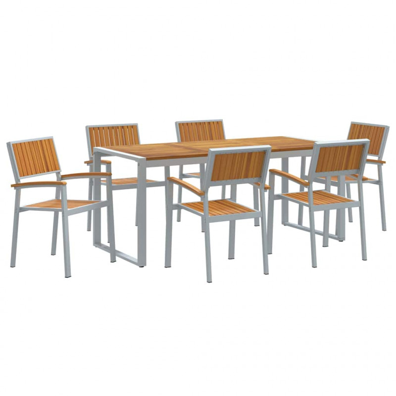 Zestaw do jadalni w ogrodzie 7 pcs Szary Lite Drewno Akacji