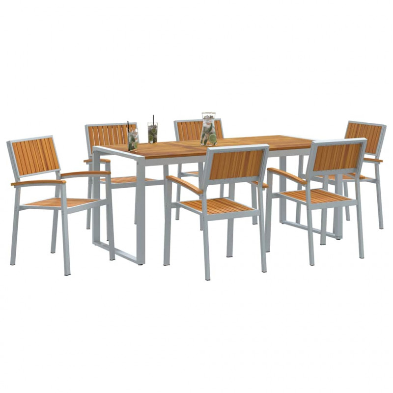 Zestaw do jadalni w ogrodzie 7 pcs Szary Lite Drewno Akacji