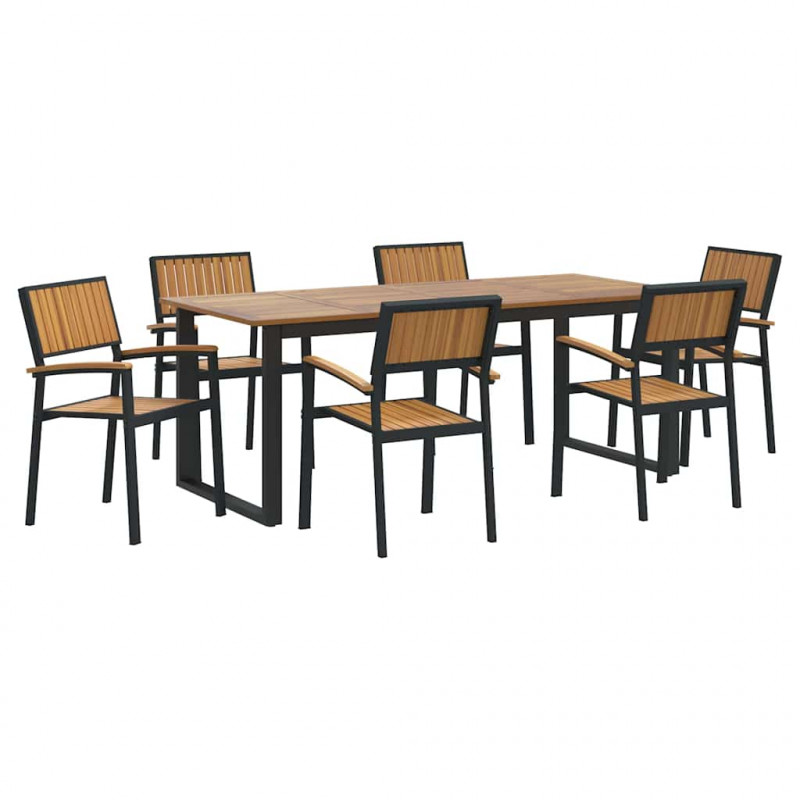 Zestaw do jadalni w ogrodzie 7 pcs Czarny Lite Drewno Akacji