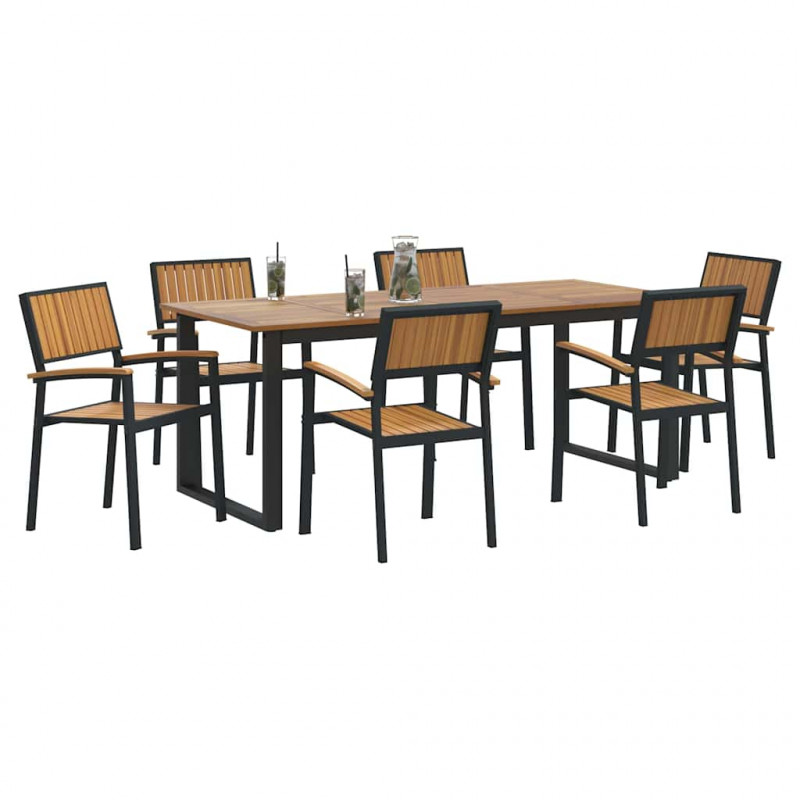 Zestaw do jadalni w ogrodzie 7 pcs Czarny Lite Drewno Akacji