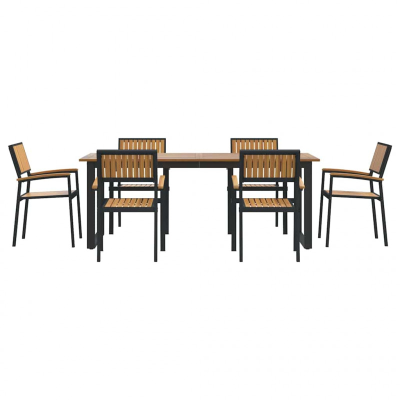 Zestaw do jadalni w ogrodzie 7 pcs Czarny Lite Drewno Akacji