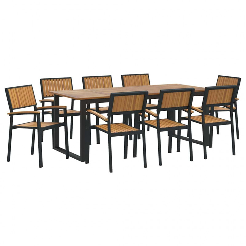 Zestaw do jadalni w ogrodzie 9 pcs Czarny Lite Drewno Akacji