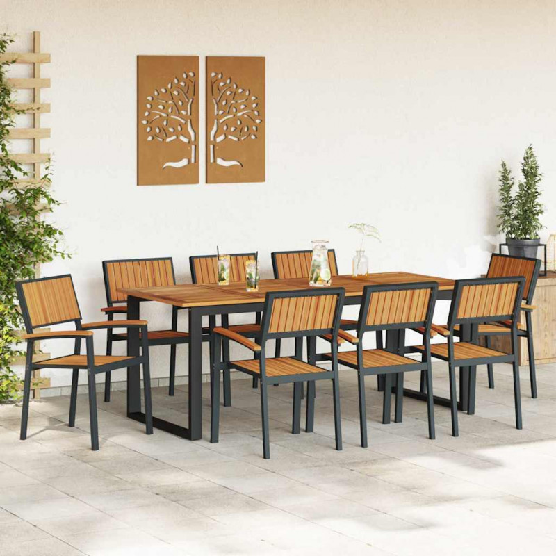 Zestaw do jadalni w ogrodzie 9 pcs Czarny Lite Drewno Akacji