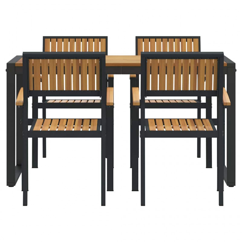 Zestaw do jadalni w ogrodzie 5 pcs Czarny Lite Drewno Akacji