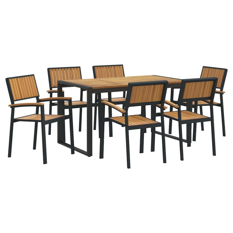 Zestaw do jadalni w ogrodzie 7 pcs Czarny Lite Drewno Akacji