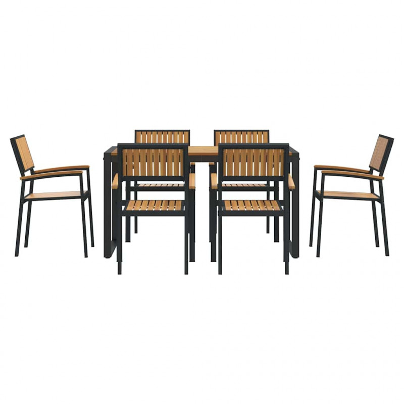 Zestaw do jadalni w ogrodzie 7 pcs Czarny Lite Drewno Akacji