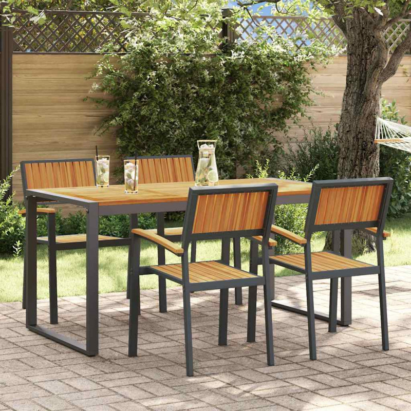 Zestaw do jadalni w ogrodzie 5 pcs Czarny Lite Drewno Akacji