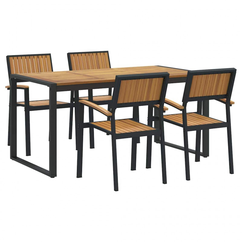 Zestaw do jadalni w ogrodzie 5 pcs Czarny Lite Drewno Akacji