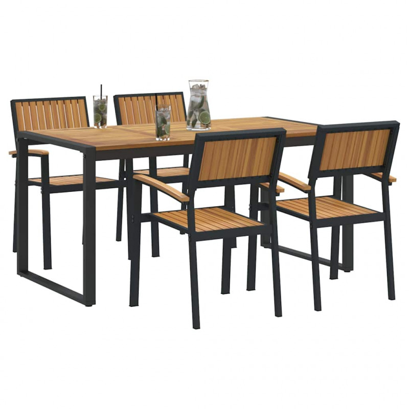 Zestaw do jadalni w ogrodzie 5 pcs Czarny Lite Drewno Akacji