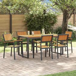 Zestaw do jadalni w ogrodzie 7 pcs Czarny Lite Drewno Akacji