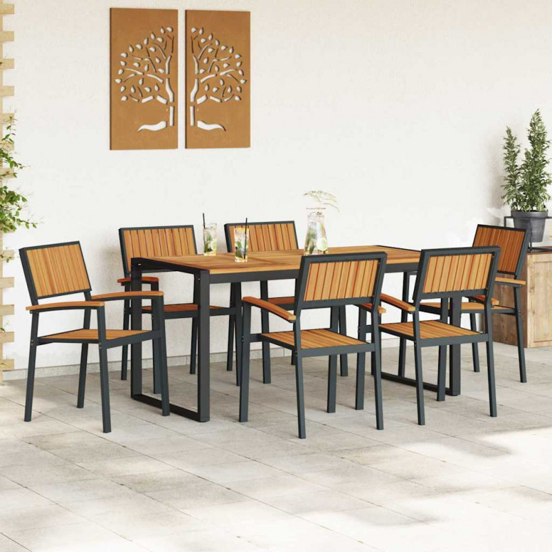 Zestaw do jadalni w ogrodzie 7 pcs Czarny Lite Drewno Akacji