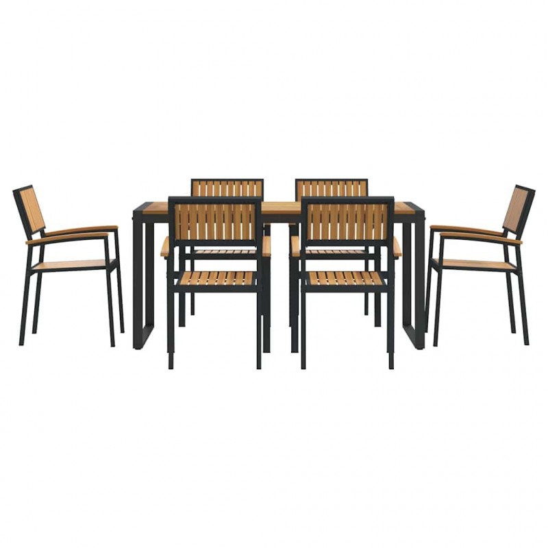 Zestaw do jadalni w ogrodzie 7 pcs Czarny Lite Drewno Akacji
