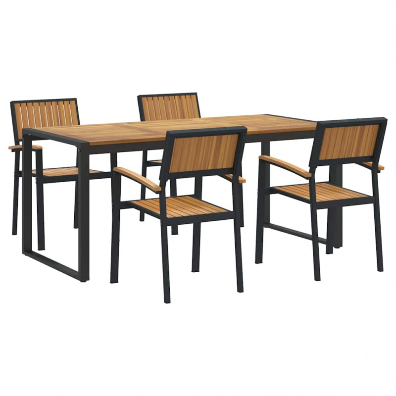 Zestaw do jadalni w ogrodzie 5 pcs Czarny Lite Drewno Akacji