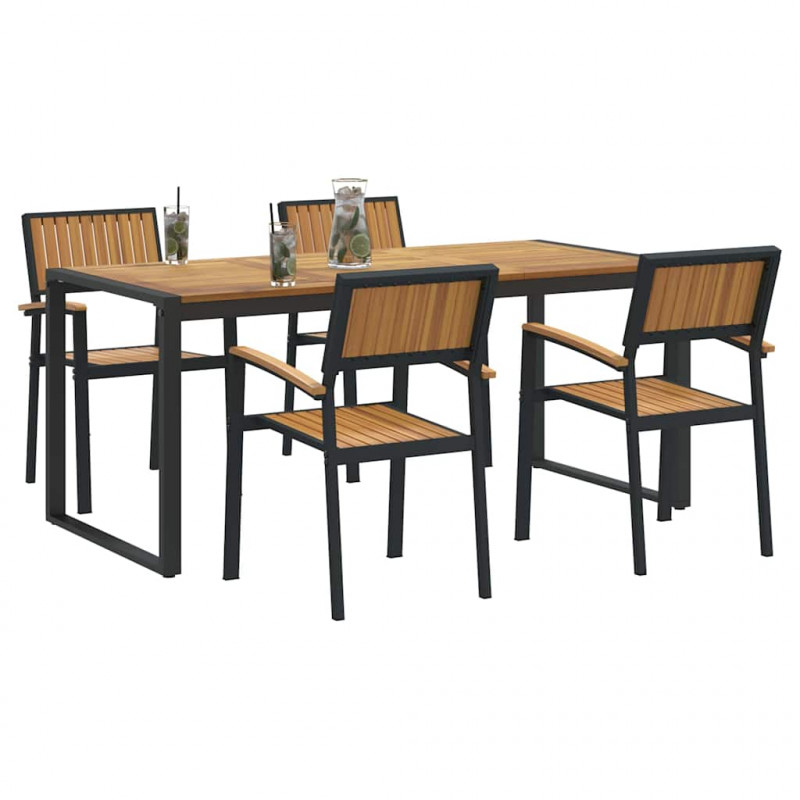 Zestaw do jadalni w ogrodzie 5 pcs Czarny Lite Drewno Akacji