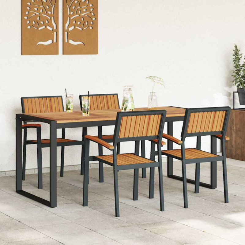 Zestaw do jadalni w ogrodzie 5 pcs Czarny Lite Drewno Akacji