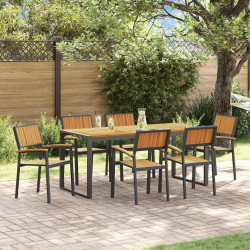 Zestaw do jadalni w ogrodzie 7 pcs Czarny Lite Drewno Akacji