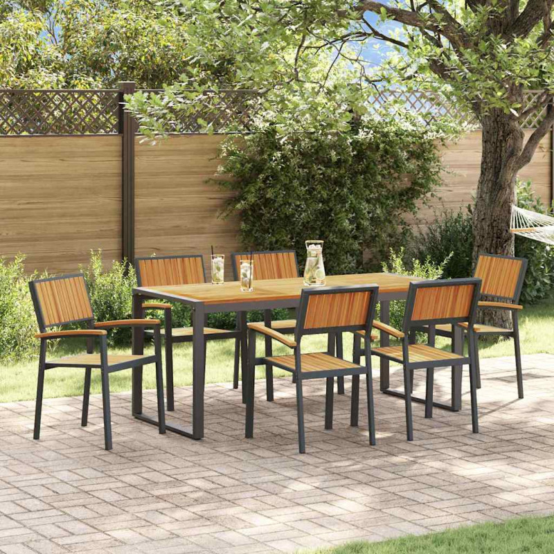 Zestaw do jadalni w ogrodzie 7 pcs Czarny Lite Drewno Akacji