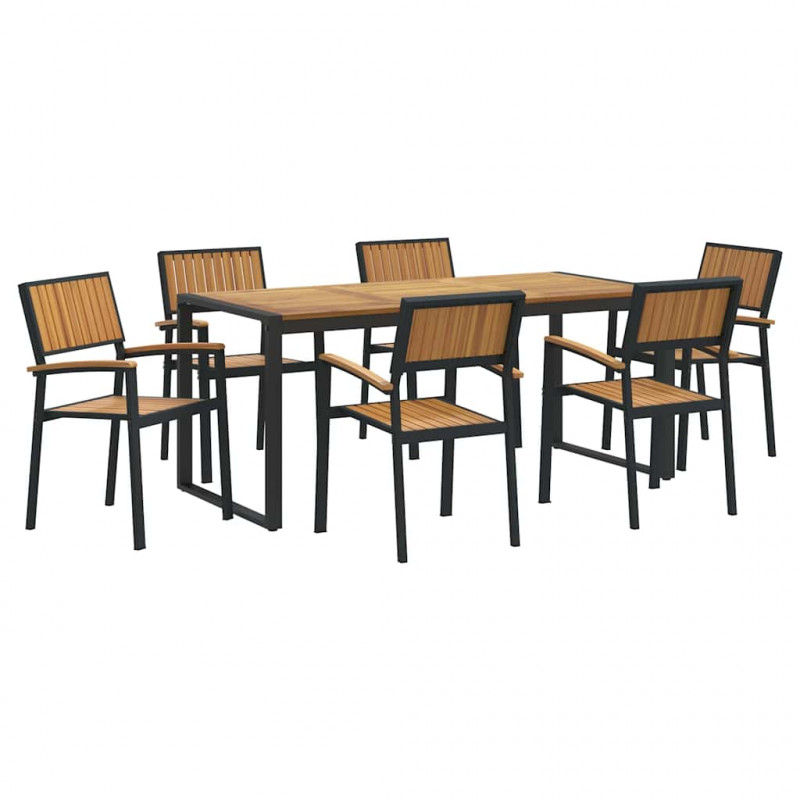 Zestaw do jadalni w ogrodzie 7 pcs Czarny Lite Drewno Akacji