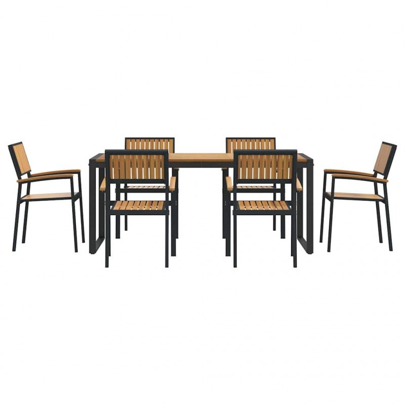 Zestaw do jadalni w ogrodzie 7 pcs Czarny Lite Drewno Akacji