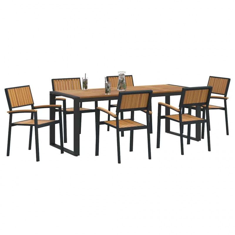 Zestaw do jadalni w ogrodzie 7 pcs Czarny Lite Drewno Akacji