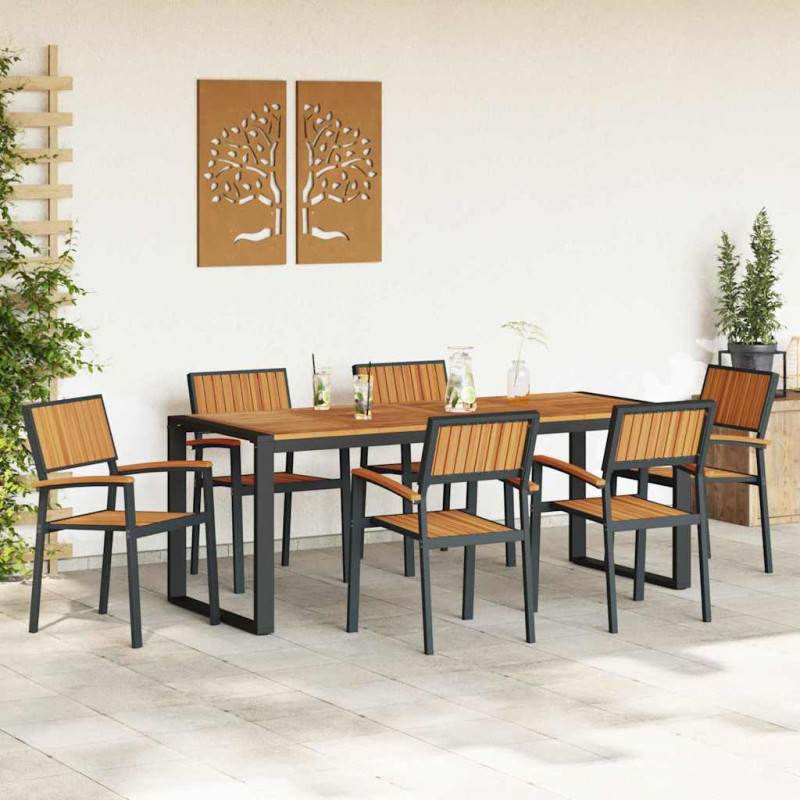 Zestaw do jadalni w ogrodzie 7 pcs Czarny Lite Drewno Akacji