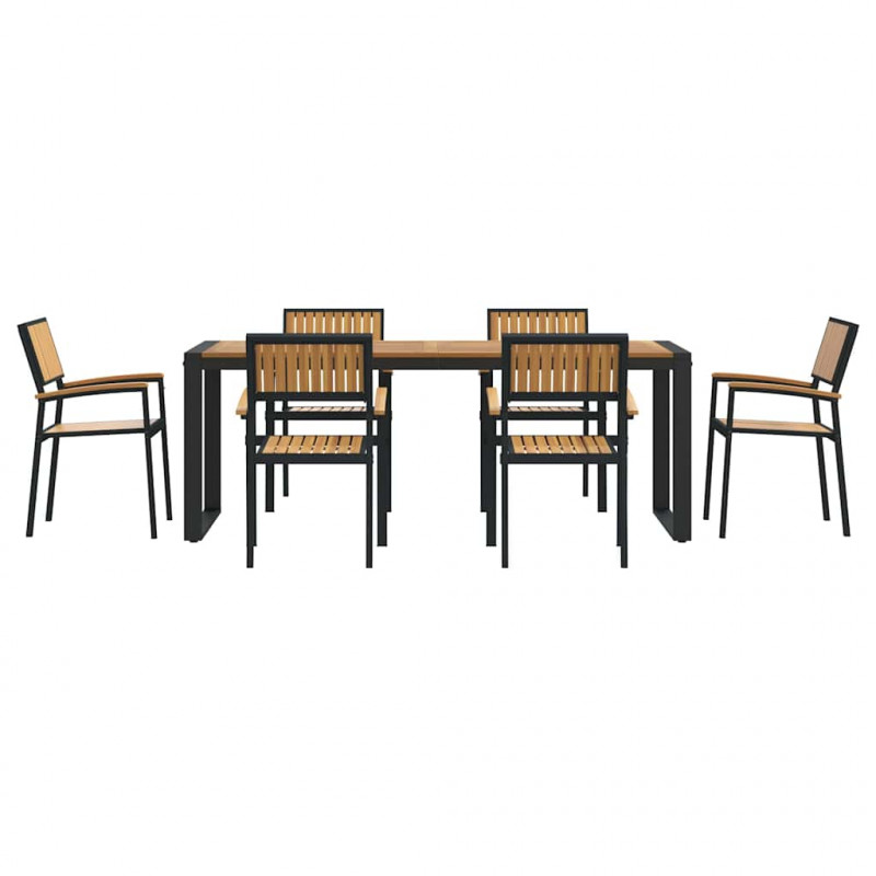 Zestaw do jadalni w ogrodzie 7 pcs Czarny Lite Drewno Akacji