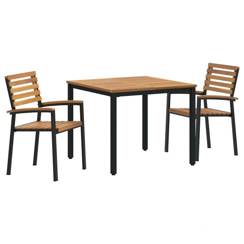 Zestaw do jadalni w ogrodzie 3 pcs Czarny Lite Drewno Akacji