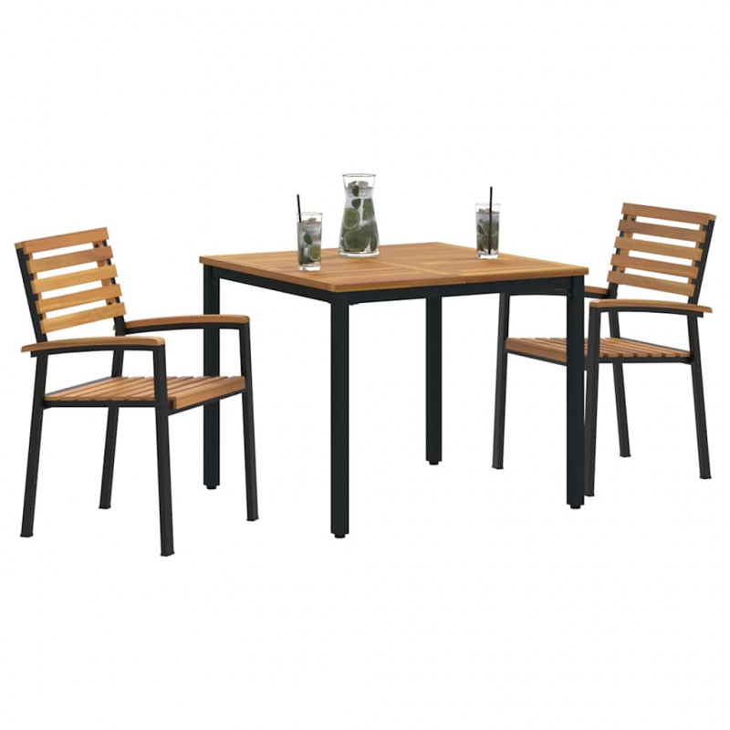 Zestaw do jadalni w ogrodzie 3 pcs Czarny Lite Drewno Akacji