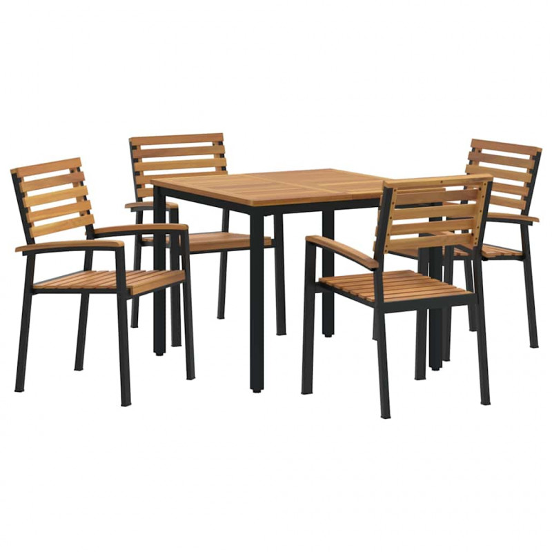 Zestaw do jadalni w ogrodzie 5 pcs Czarny Lite Drewno Akacji