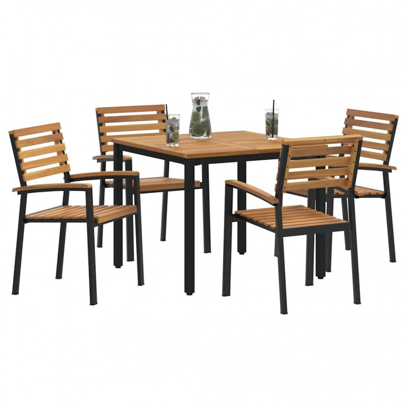 Zestaw do jadalni w ogrodzie 5 pcs Czarny Lite Drewno Akacji