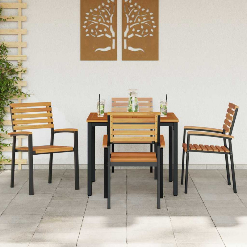 Zestaw do jadalni w ogrodzie 5 pcs Czarny Lite Drewno Akacji