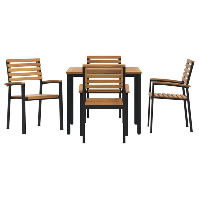 Zestaw do jadalni w ogrodzie 5 pcs Czarny Lite Drewno Akacji