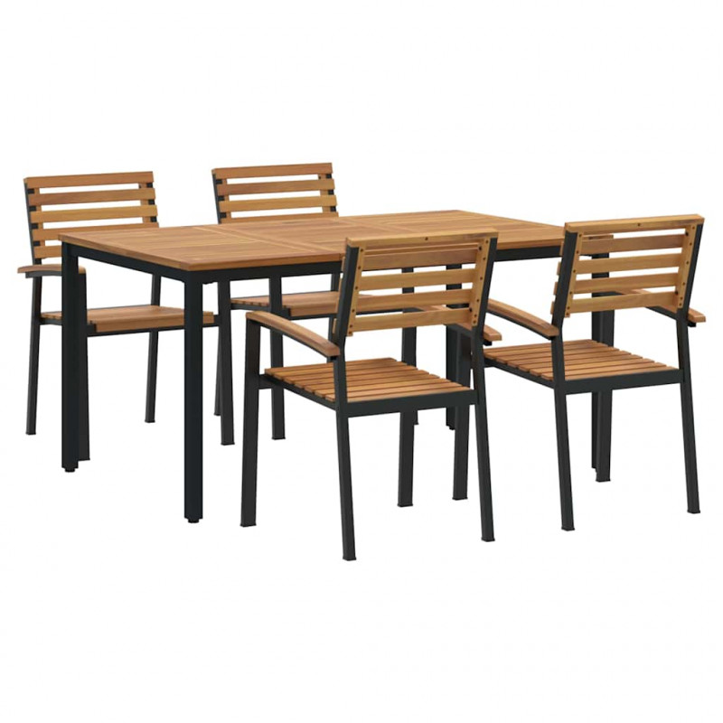Zestaw do jadalni w ogrodzie 5 pcs Czarny Lite Drewno Akacji