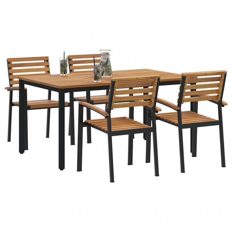 Zestaw do jadalni w ogrodzie 5 pcs Czarny Lite Drewno Akacji