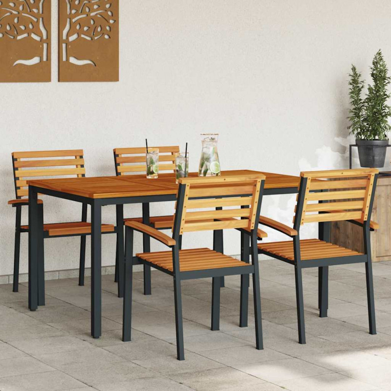 Zestaw do jadalni w ogrodzie 5 pcs Czarny Lite Drewno Akacji