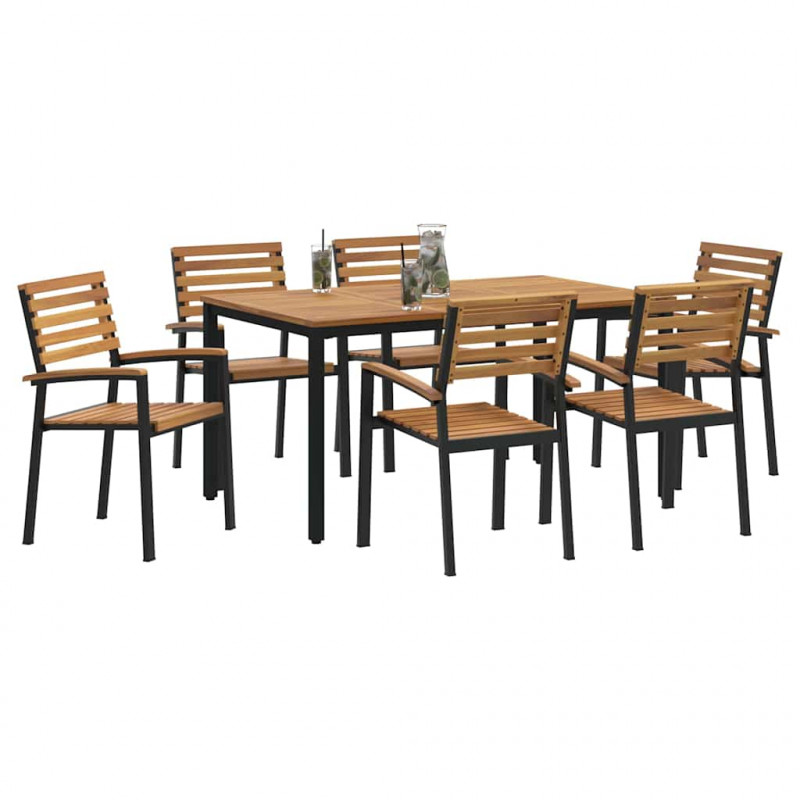 Zestaw do jadalni w ogrodzie 7 pcs Czarny Lite Drewno Akacji