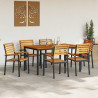 Zestaw do jadalni w ogrodzie 7 pcs Czarny Lite Drewno Akacji