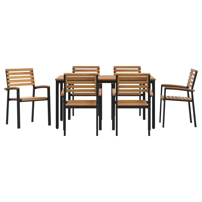 Zestaw do jadalni w ogrodzie 7 pcs Czarny Lite Drewno Akacji