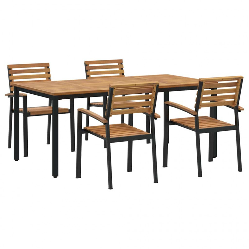 Zestaw do jadalni w ogrodzie 5 pcs Czarny Lite Drewno Akacji