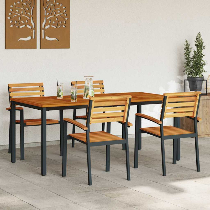 Zestaw do jadalni w ogrodzie 5 pcs Czarny Lite Drewno Akacji