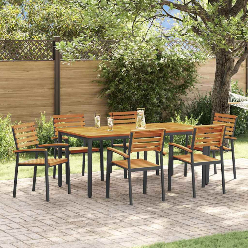 Zestaw do jadalni w ogrodzie 7 pcs Czarny Lite Drewno Akacji