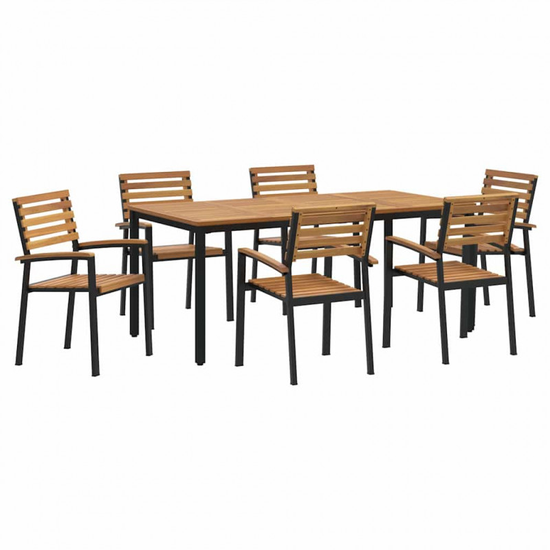 Zestaw do jadalni w ogrodzie 7 pcs Czarny Lite Drewno Akacji