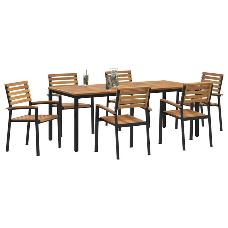 Zestaw do jadalni w ogrodzie 7 pcs Czarny Lite Drewno Akacji