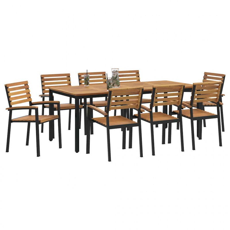 Zestaw do jadalni w ogrodzie 9 pcs Czarny Lite Drewno Akacji