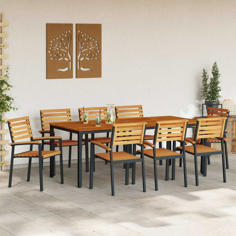 Zestaw do jadalni w ogrodzie 9 pcs Czarny Lite Drewno Akacji