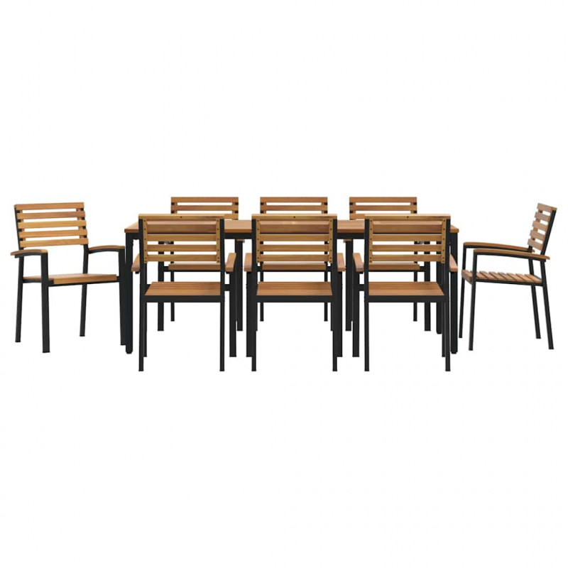 Zestaw do jadalni w ogrodzie 9 pcs Czarny Lite Drewno Akacji