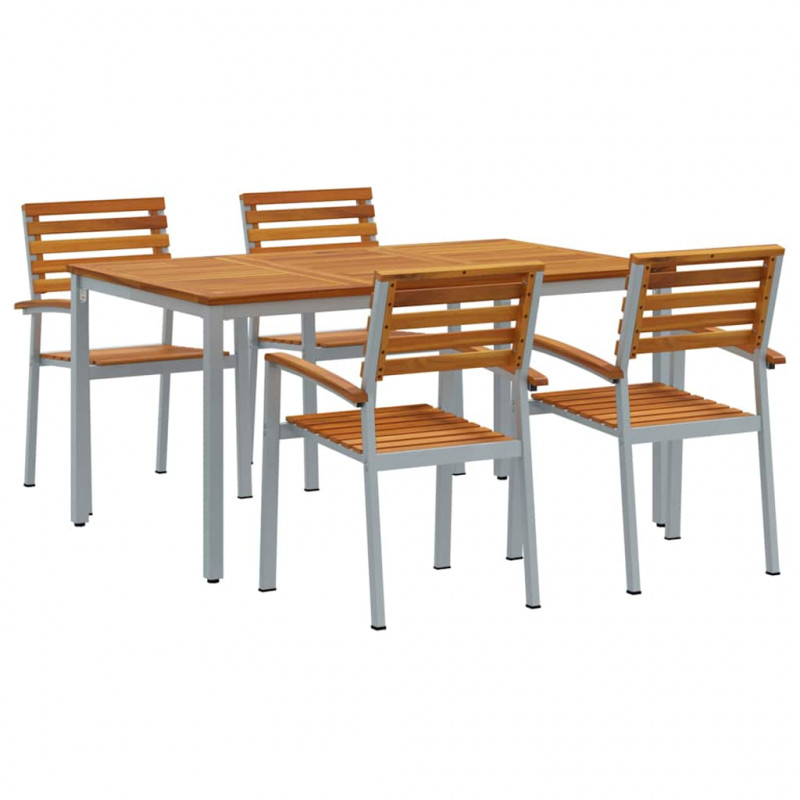 Zestaw do jadalni w ogrodzie 5 pcs Szary Lite Drewno Akacji