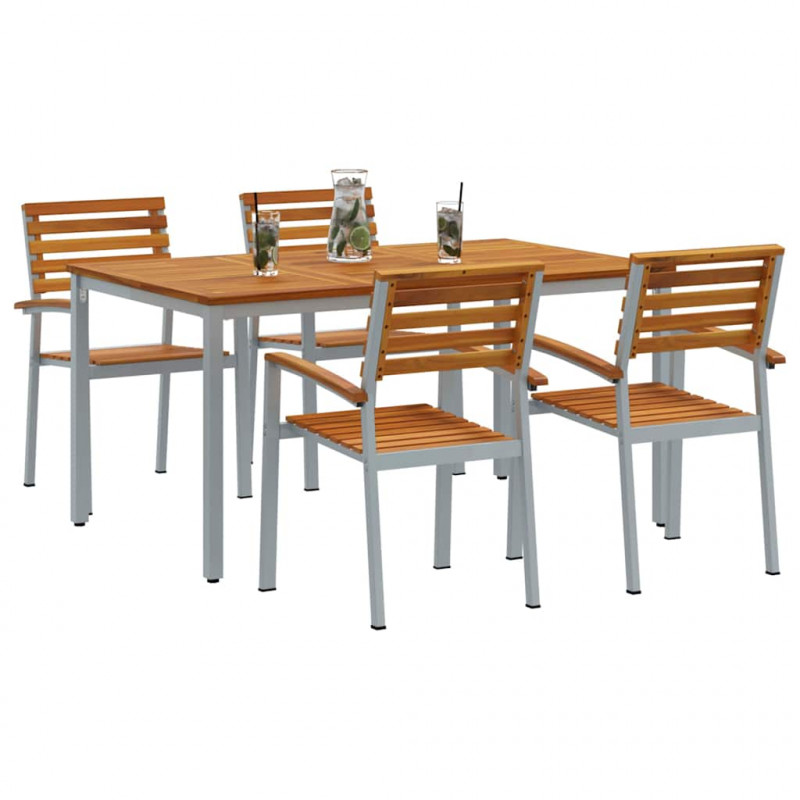 Zestaw do jadalni w ogrodzie 5 pcs Szary Lite Drewno Akacji