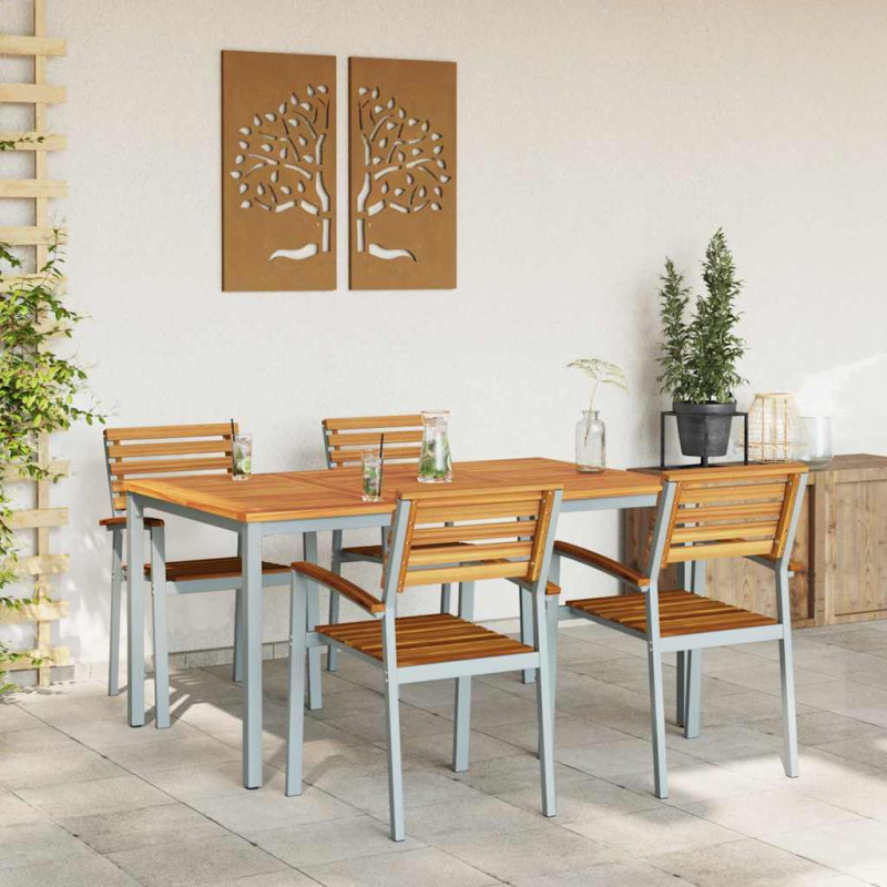 Zestaw do jadalni w ogrodzie 5 pcs Szary Lite Drewno Akacji