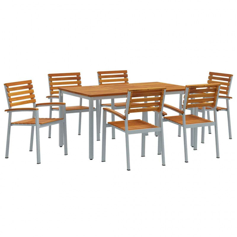 Zestaw do jadalni w ogrodzie 7 pcs Szary Lite Drewno Akacji